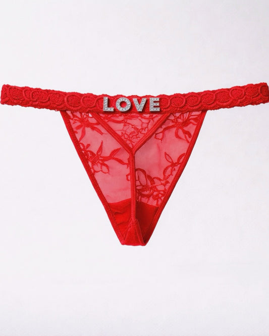 Red Lace LOVE Thong Panties