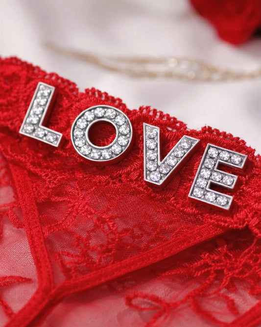Red Lace LOVE Thong Panties