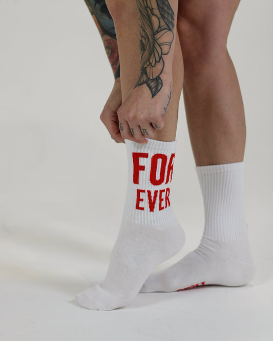 white cotton ankle socks women red text minimalist studio photo